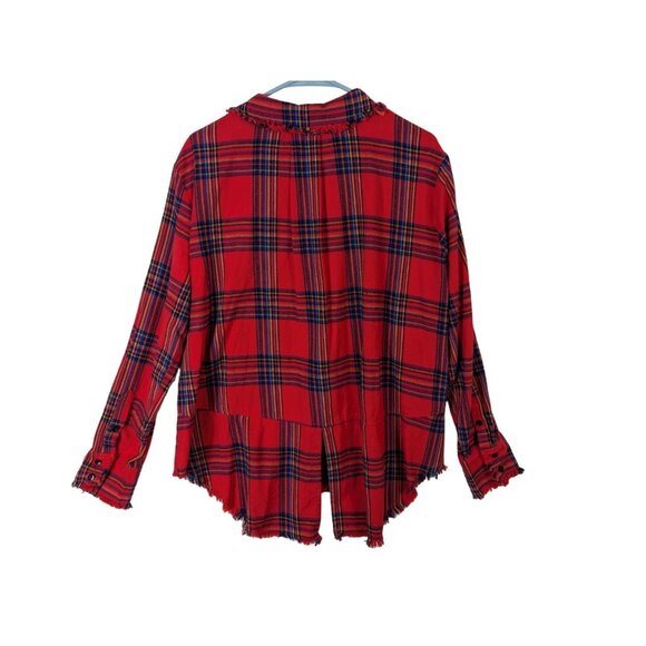 Jaded Gypsy Women size S/M Button Front Flannel Shirt Red Plaid Fringe Hippie - Picture 11 of 12